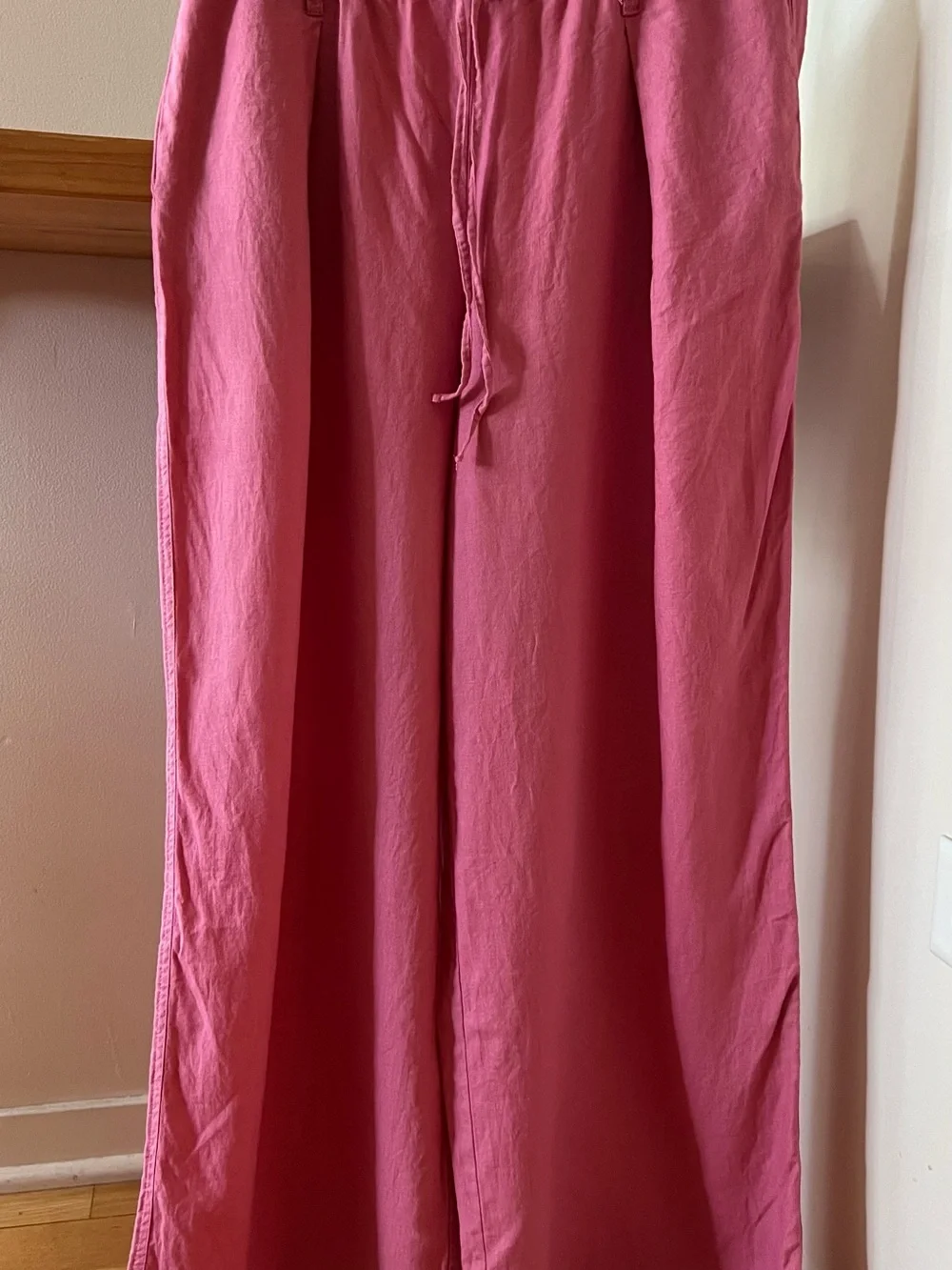 Zara Linen Blend Drawstring Pants in Rose Pink